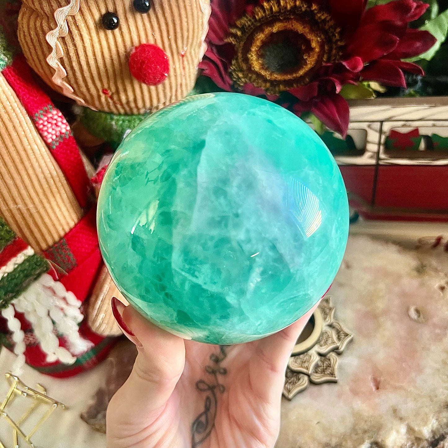 Highest Quality Large Mint Fluorite Sphere, Detoxing, Negativity Crystal