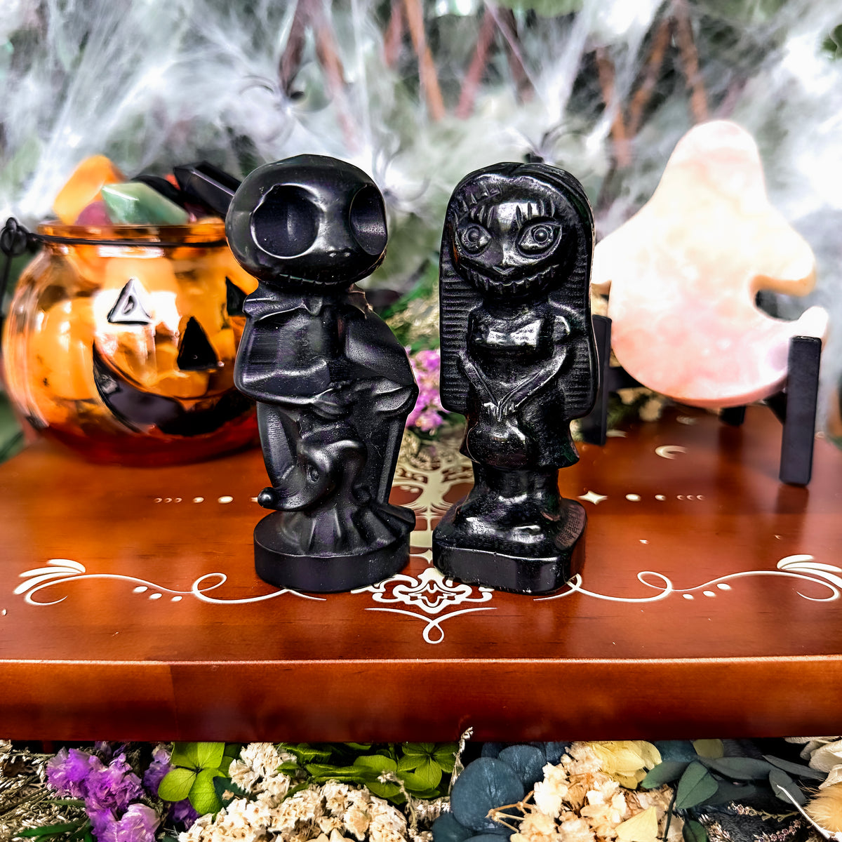 Nightmare Before Christmas Black Obsidian Carving, Jack Skellington & Sally, Choose Your Own!