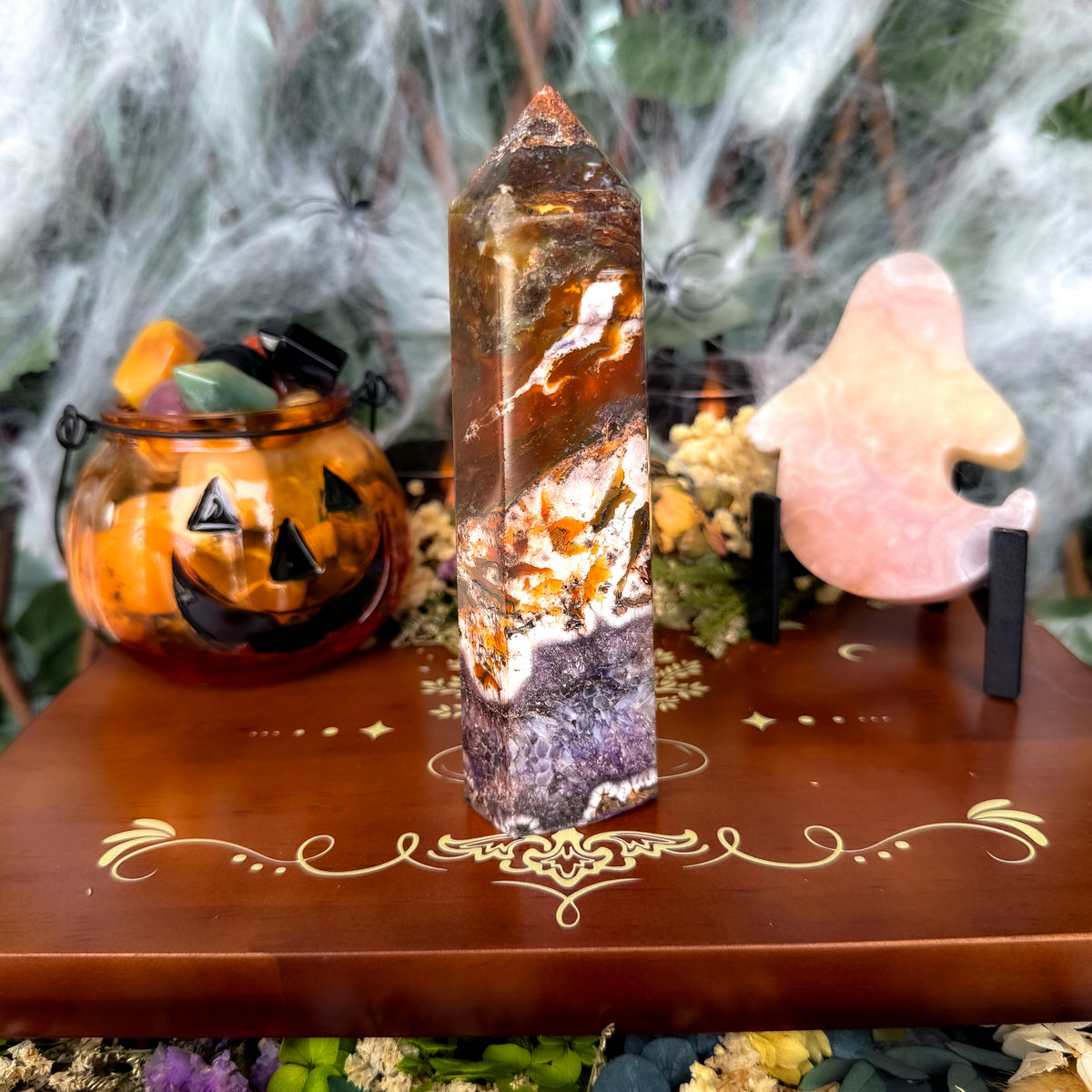 Large Purple Moss Agate Tower, New Beginnings, Creativity Stone