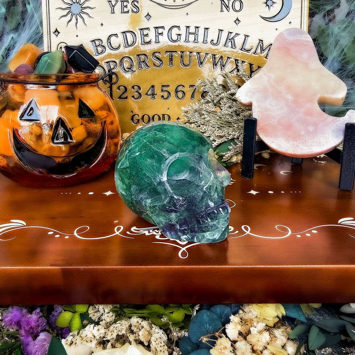 Rainbow Fluorite Skull, Detoxing & Negativity Stone