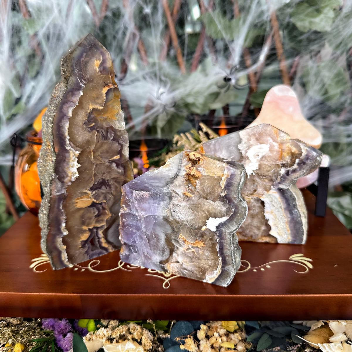 Feather Fluorite Growing With Pyrite Tower,  Protective Stone, Grounding