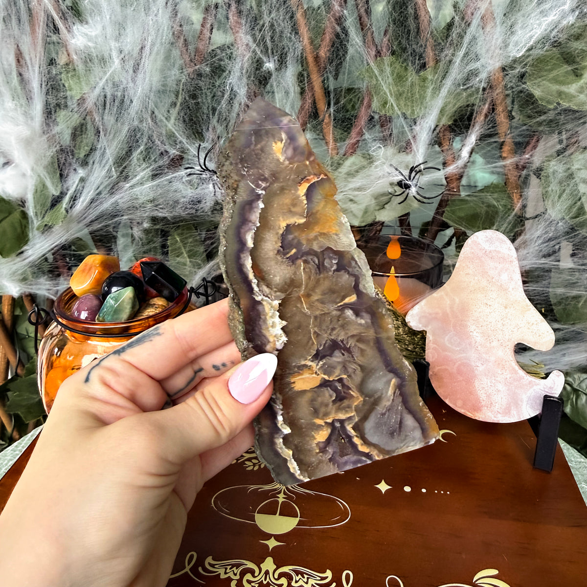 Feather Fluorite Growing With Pyrite Tower,  Protective Stone, Grounding