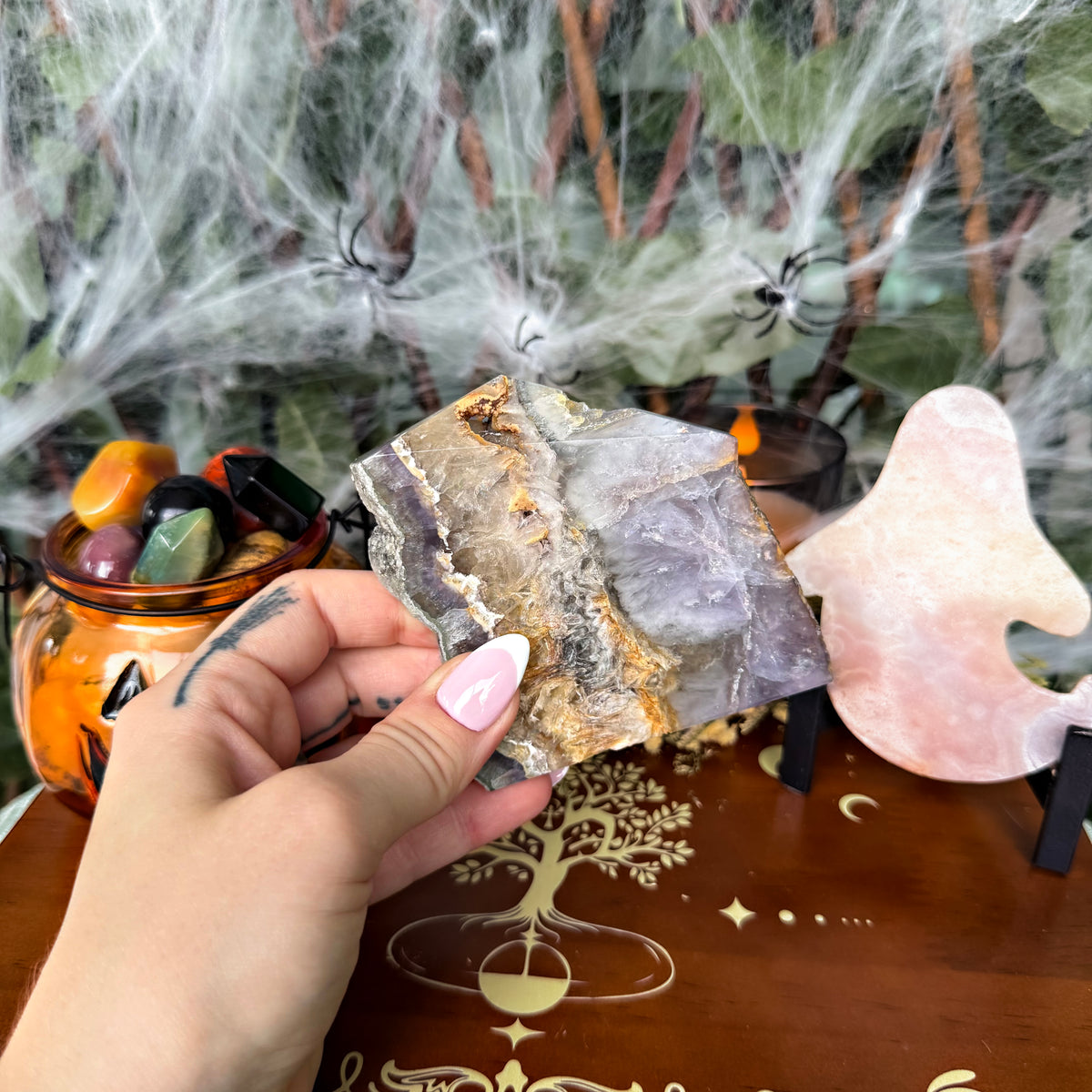 Feather Fluorite Growing With Pyrite Tower,  Protective Stone, Grounding