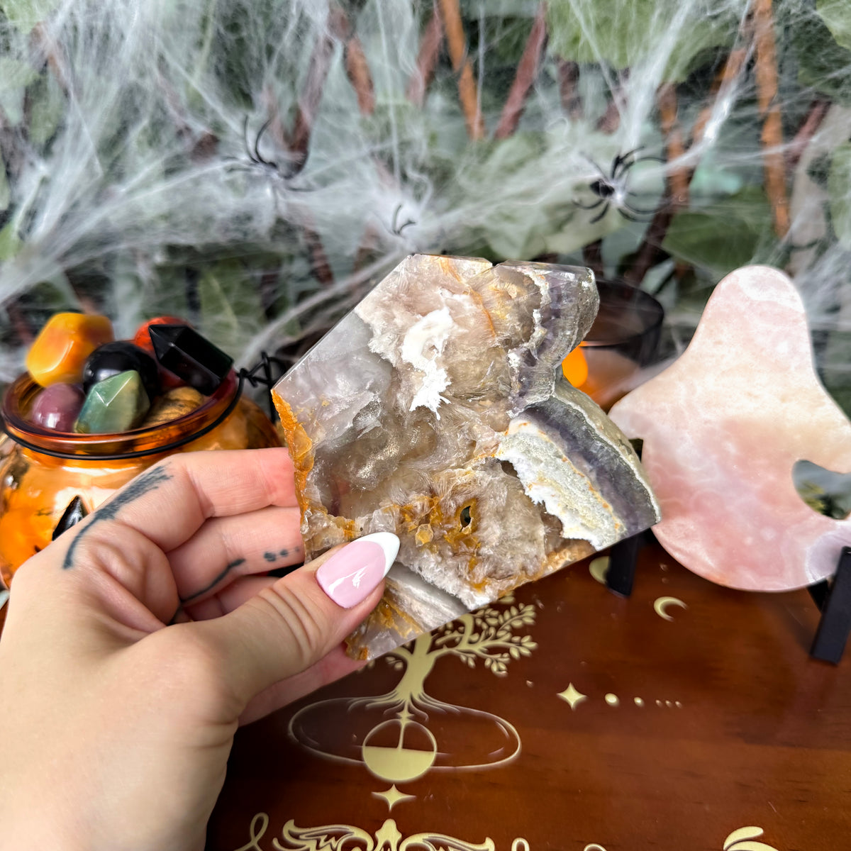 Feather Fluorite Growing With Pyrite Tower,  Protective Stone, Grounding