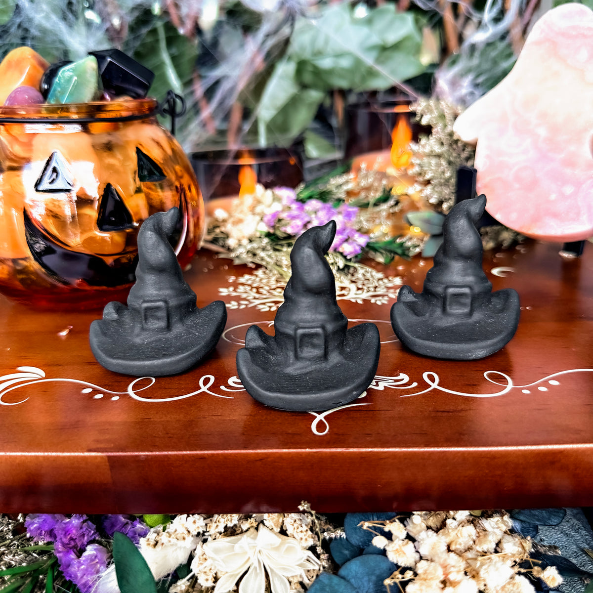 Matte Black Obsidian Witch Hat, Negativity Stone, Protection