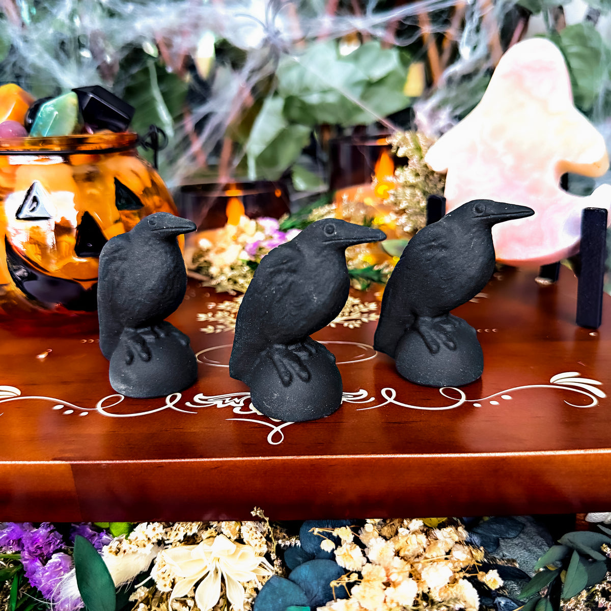 Matte Black Obsidian Raven, Negativity Stone, Protection