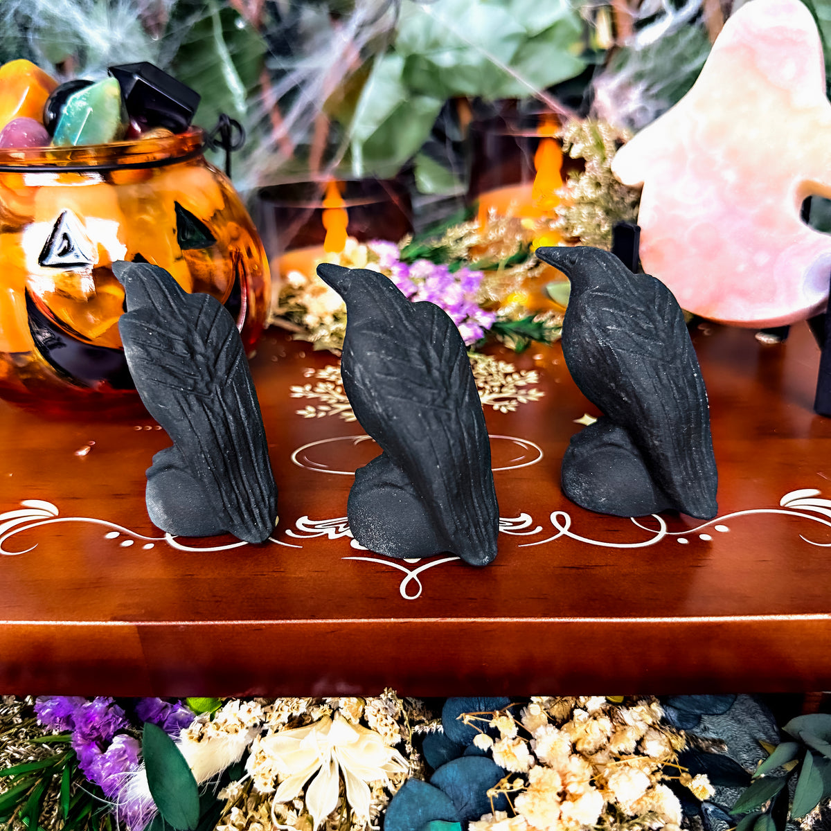 Matte Black Obsidian Raven, Negativity Stone, Protection