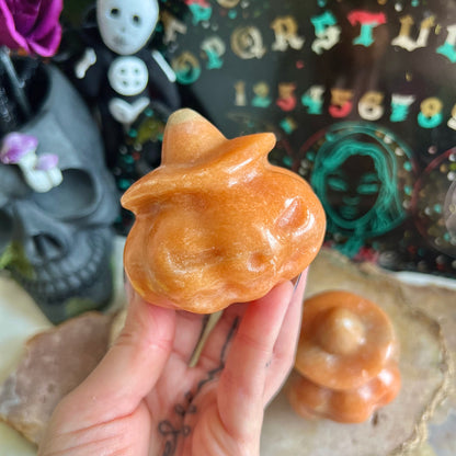 Orange Jade Carved Jack-O-Lantern, Creativity & Self-Love Crystal