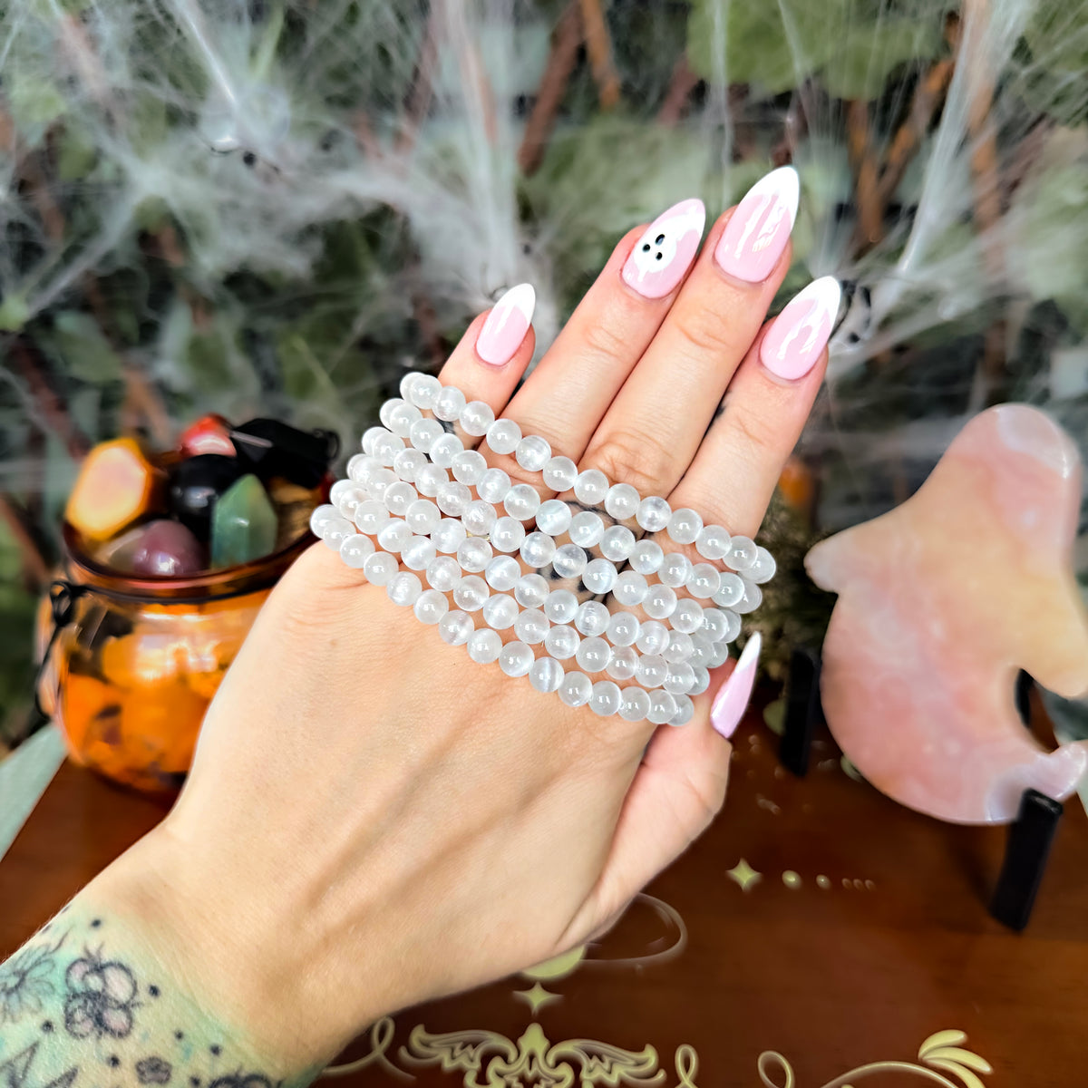 Selenite 6mm Bracelet, Powerful Healing & Cleansing Crystal