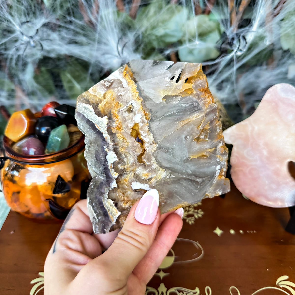 Feather Fluorite Growing With Pyrite Tower,  Protective Stone, Grounding