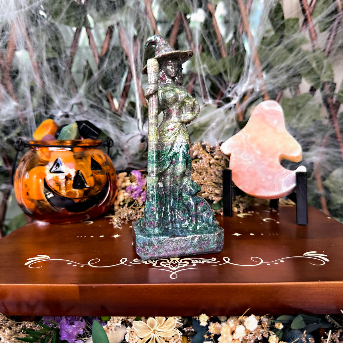 Witch With Familiar Carving, Assorted Crystals, Choose Your Own!