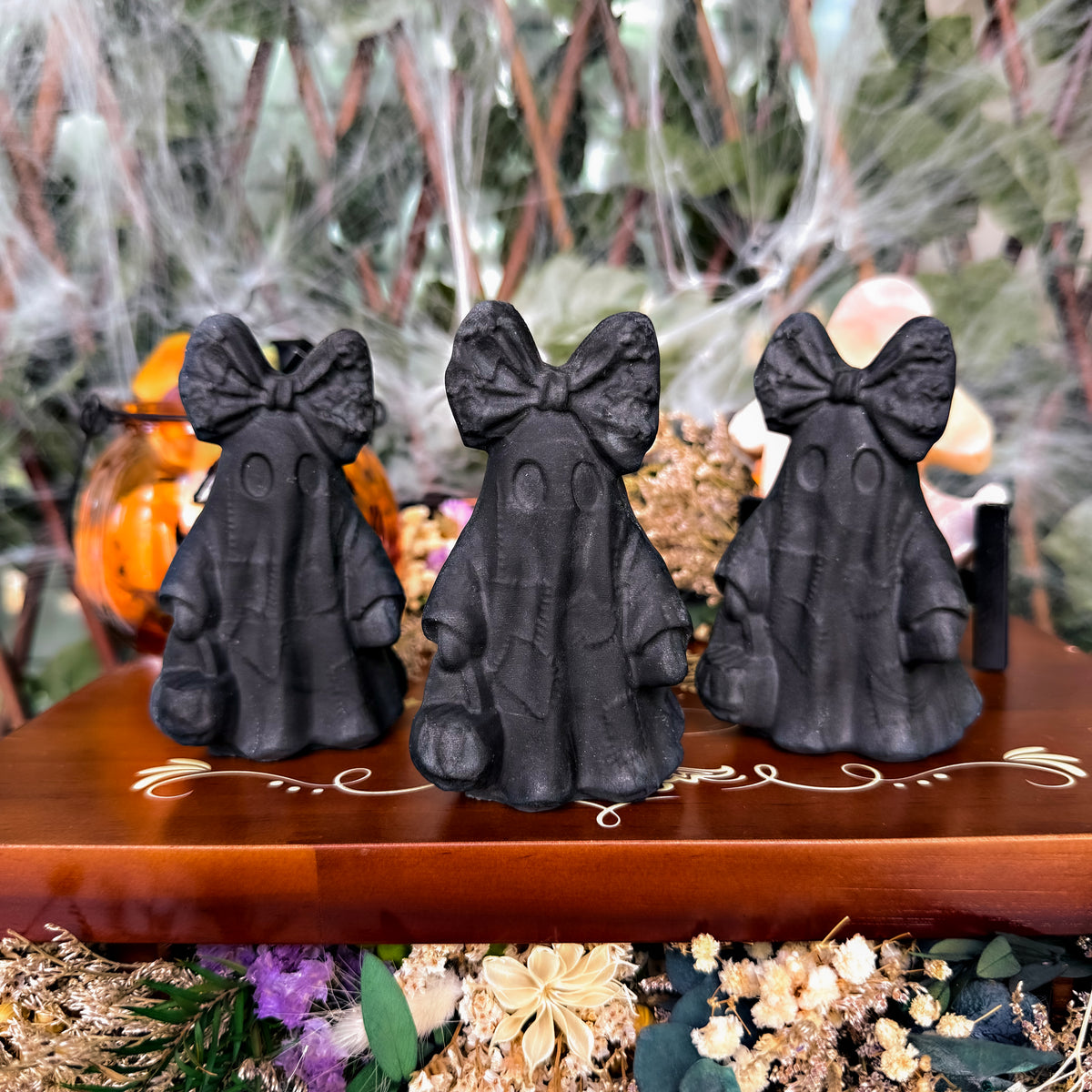 Girly Black Obsidian Ghost Carving, Negativity Stone, Protection