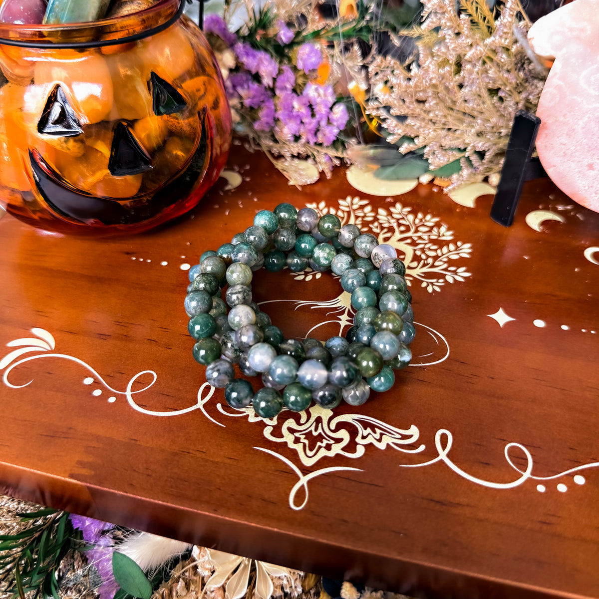 Moss Agate 8mm Bracelet, New Beginnings, Creativity Stone