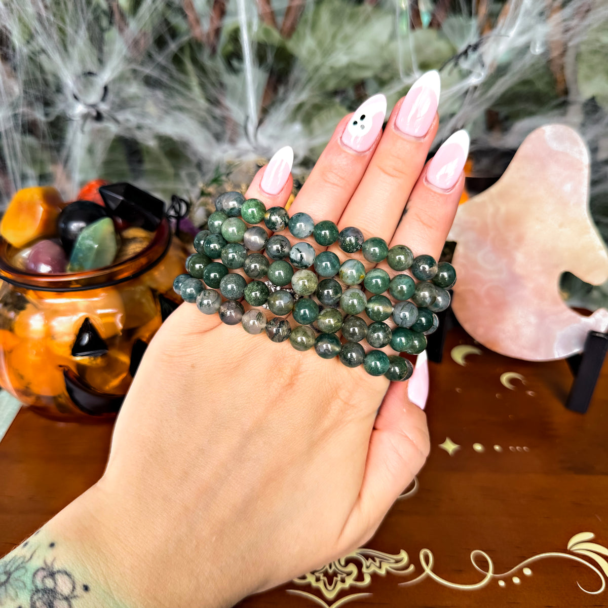 Moss Agate 8mm Bracelet, New Beginnings, Creativity Stone
