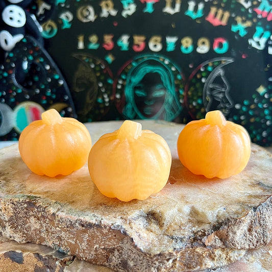 Orange Calcite Carved Pumpkin, Emotional Balance, Happiness Stone