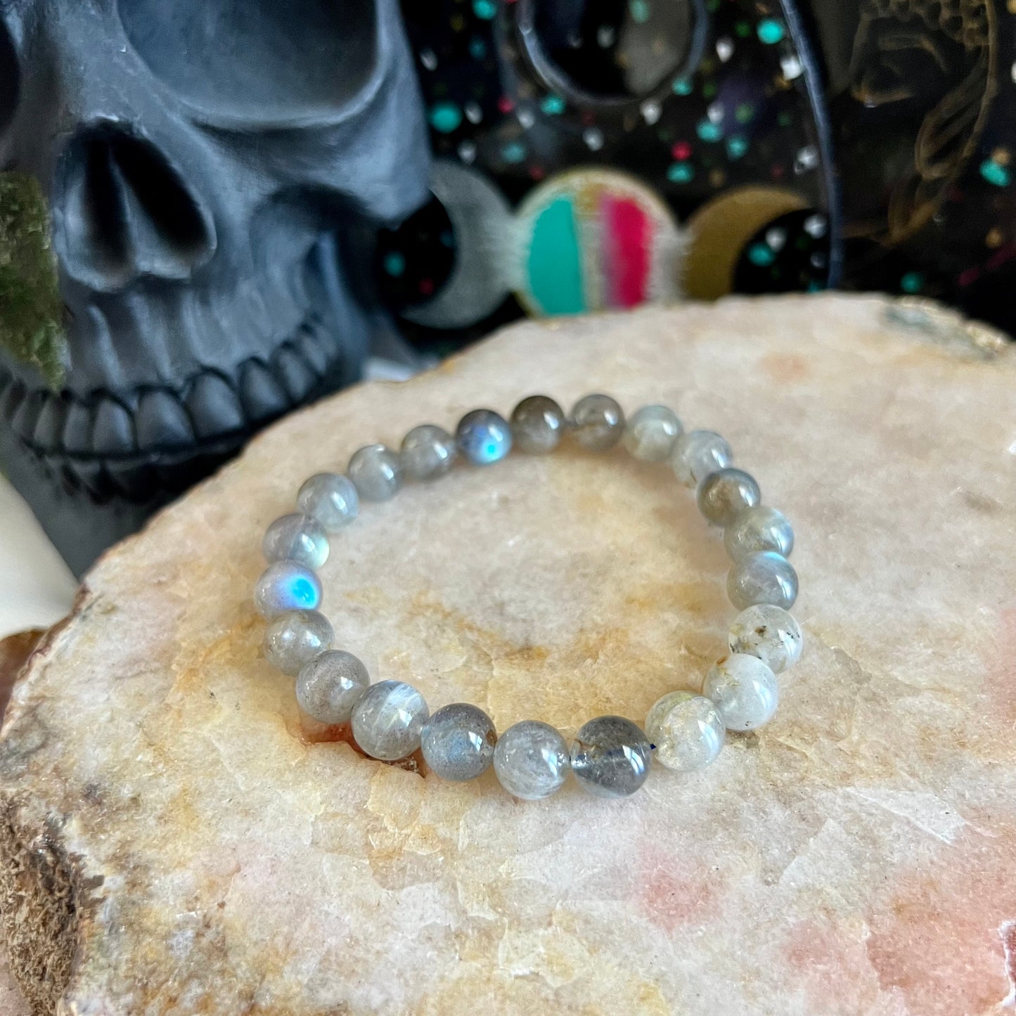 Blue Flash Labradorite 8mm Bracelet, Third Eye Chakra, Intuition Crystal