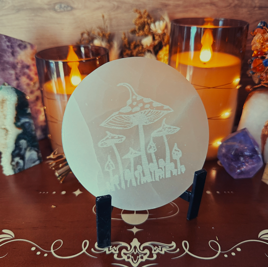 Selenite Mushroom Charging Plate, Powerful Healing & Cleansing