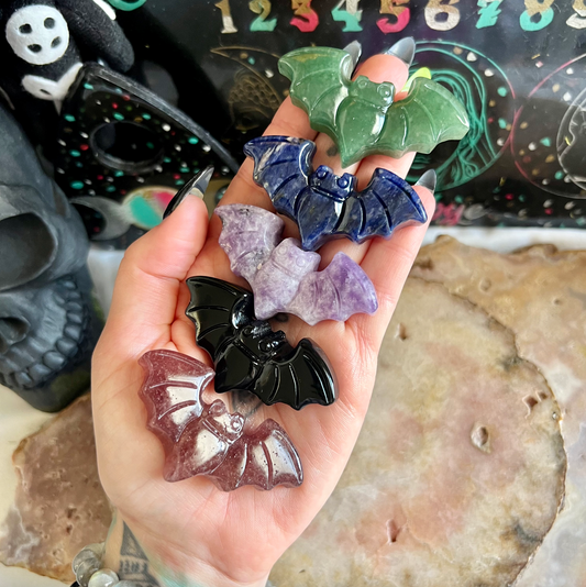 Small Assorted Bat Carved Crystal, Black Obsidian, Sodalite & More!